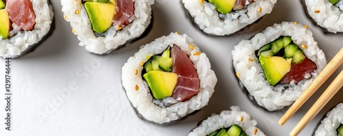 Homemade Sushi Roll Overhead View with Fresh Ingredients and Details