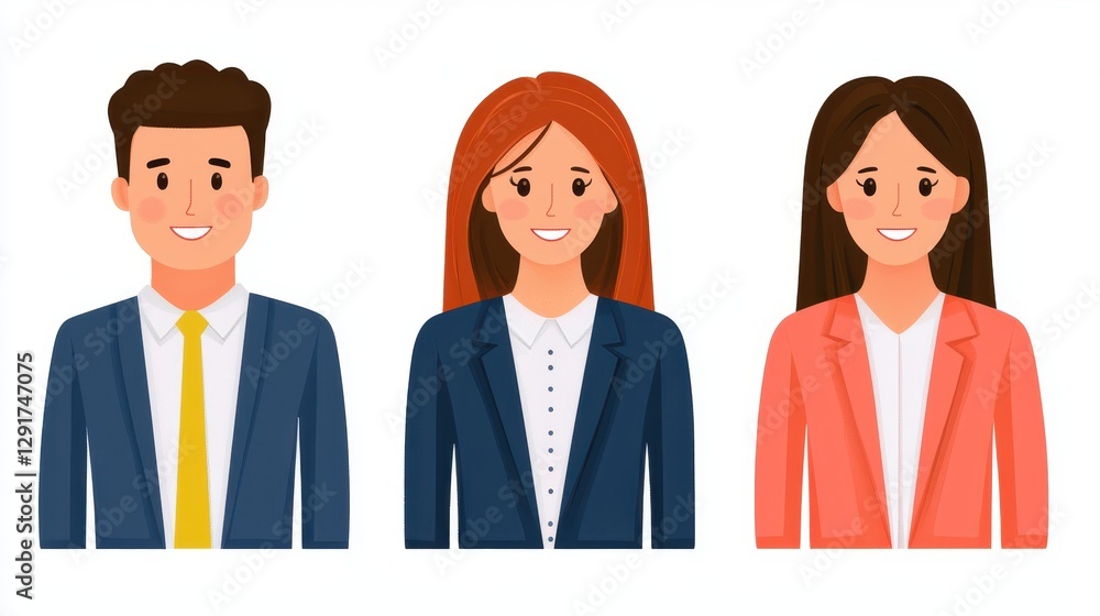 A group of three diverse professionals, two women and one man, dressed in formal attire, representing a modern workplace environment. A group of three diverse professionals, two women and one man, dressed in formal attire, representing a modern workplace environment.