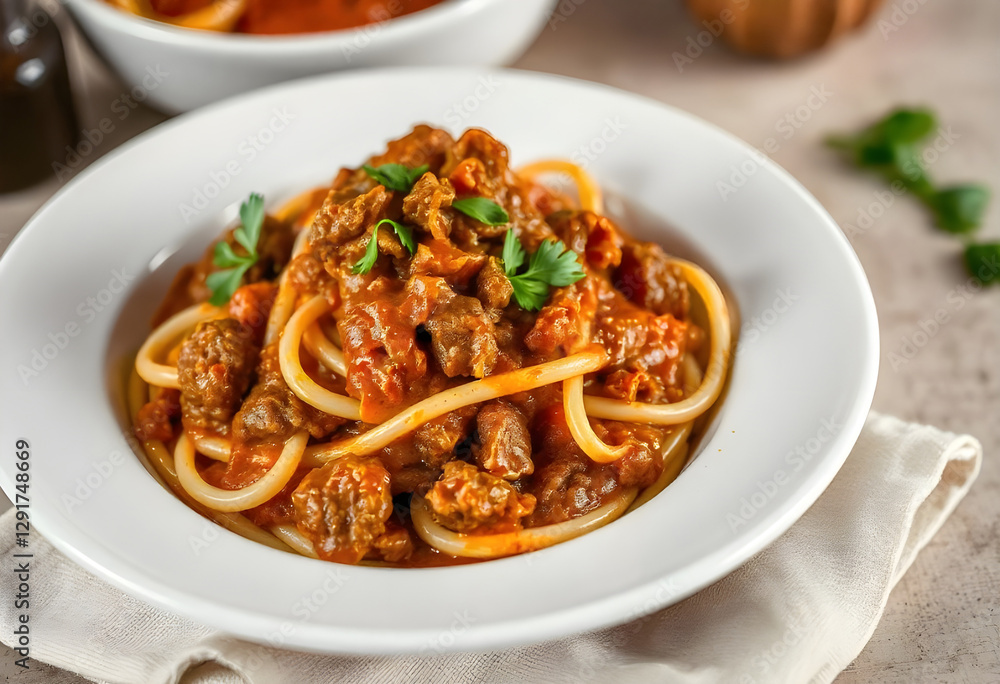Delicious Beef Spaghetti with Tomato Sauce, Ready to Eat Delicious Beef Spaghetti with Tomato Sauce, Ready to Eat