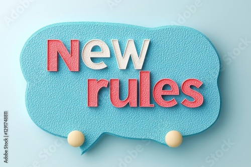 Text graphic displaying new rules with a playful design on a light background while promoting a fresh approach to guidelines and regulations