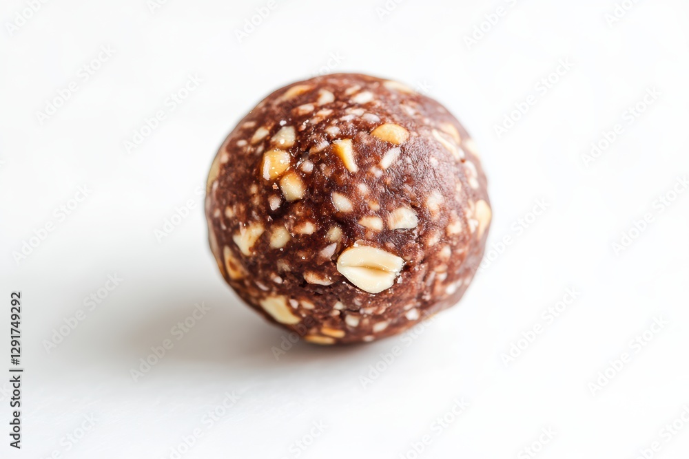 Raw Cacao Energy Ball with Nuts on White Background Raw Cacao Energy Ball with Nuts on White Background