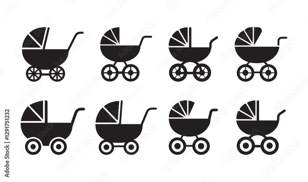 Baby Carriage Icon Set. Stroller, Pram, and Buggy Silhouettes for Design Baby Carriage Icon Set. Stroller, Pram, and Buggy Silhouettes for Design