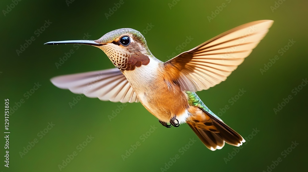 Fototapeta premium A vibrant hummingbird in mid-flight.