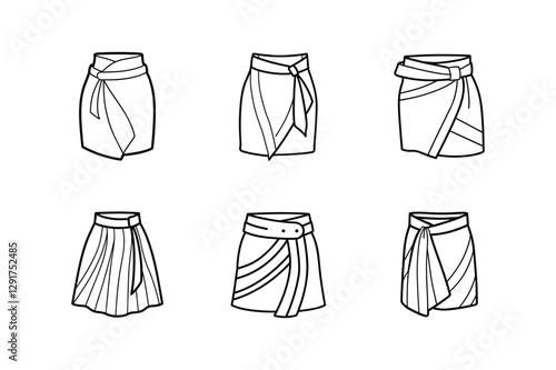 wrap skirt sketch line art vector illustration