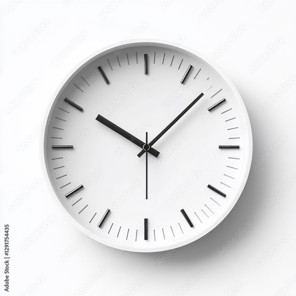 Modern white clock on plain background Modern white clock on plain background