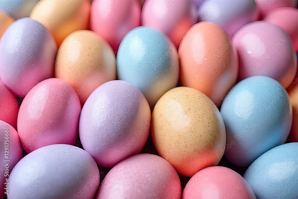 Close-up of Colorful Painted Easter Eggs in Pastel Hues Close-up of Colorful Painted Easter Eggs in Pastel Hues