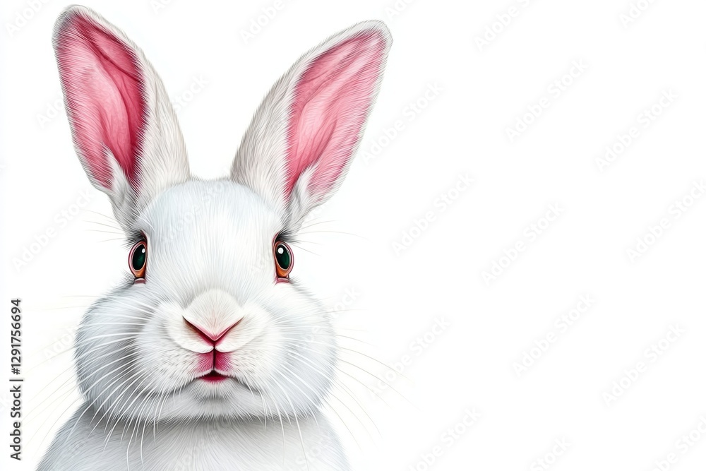Obraz premium Cute white rabbit, a watercolor illustration with soft colors on a white background. High resolution, high quality, and high detail in a simple, minimalist style. There is copy space available