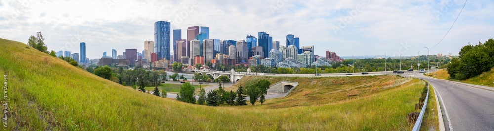 Calgary skyline and Centre Street Bridge across the Bow River as seen from Mount Pleasant, Alberta, Canada Calgary skyline and Centre Street Bridge across the Bow River as seen from Mount Pleasant, Alberta, Canada