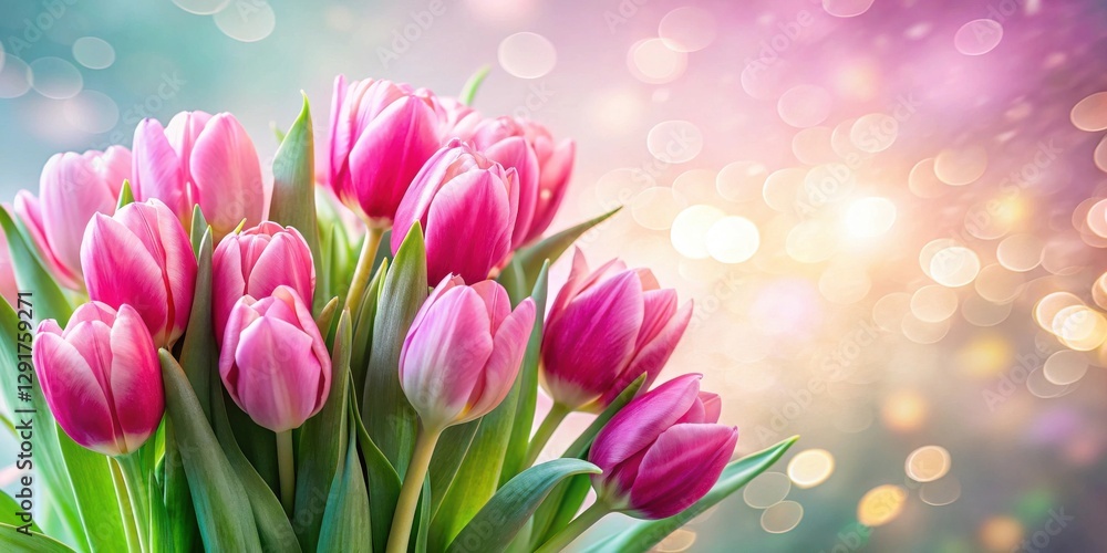 A Delicate Bouquet of Pink Tulips, Basking in a Soft, Dreamy Light, a Symbol of Spring's Gentle Arrival A Delicate Bouquet of Pink Tulips, Basking in a Soft, Dreamy Light, a Symbol of Spring's Gentle Arrival
