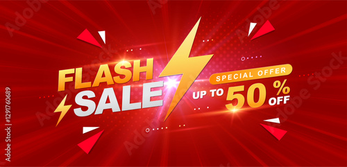 Flash sale banner. Vector illustration for shopping day promotion, online shopping, special Offer coupon, voucher, banner template, websites, social media advertising.
