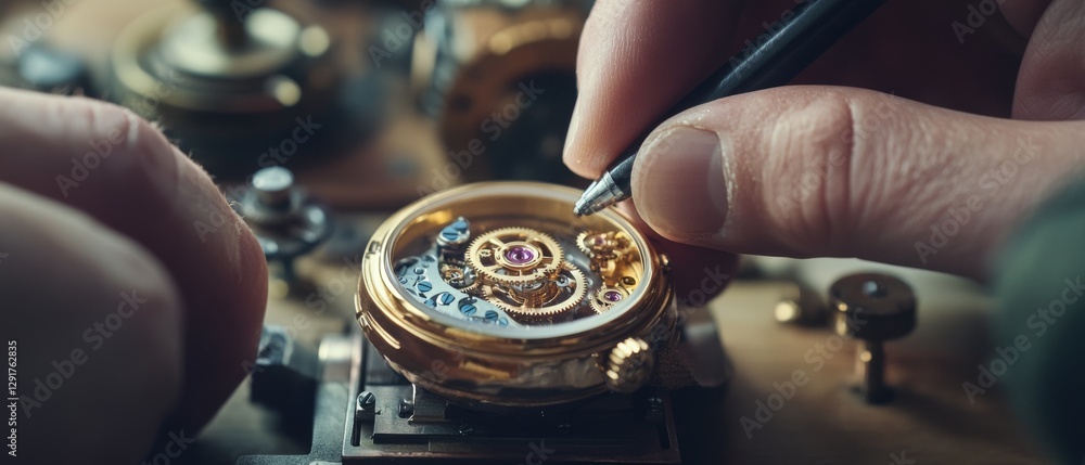 custom made wallpaper toronto digitalA detailed view of a watchmaker's hands assembling a delicate watch mechanism, illustrating precision and craftsmanship.