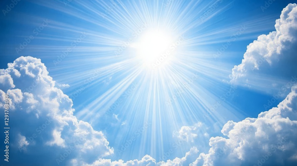 Sun beams streaming through fluffy clouds.
Beautiful clear blue sky with clouds. Sun beams streaming through fluffy clouds.
Beautiful clear blue sky with clouds.