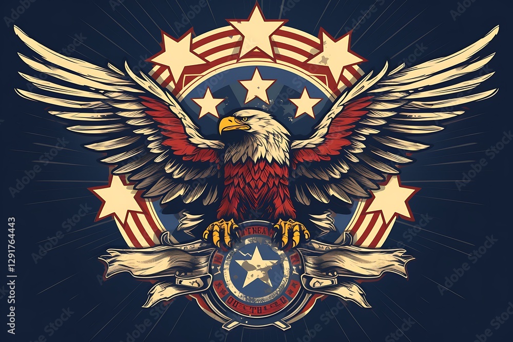 Obraz premium illustration of a bald eagle with stars and a shield