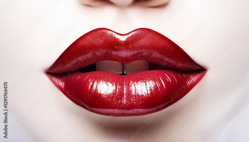 red glossy lips on white background glamour makeup concept beauty close up for cosmetic advertising red glossy lips on white background glamour makeup concept beauty close up for cosmetic advertising