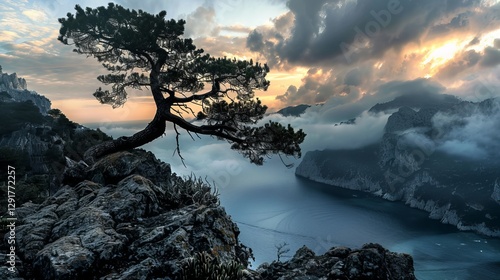 Mountain, Sea, Tree, Sky 