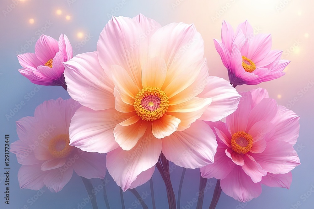Obraz premium Delicate Pink Flowers in Soft Pastel Hues