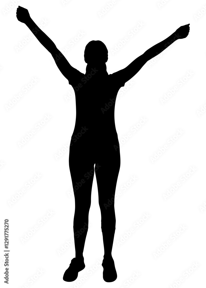 Silhouette of athletic woman standing with arms raised, exercise. Vector illustration Silhouette of athletic woman standing with arms raised, exercise. Vector illustration