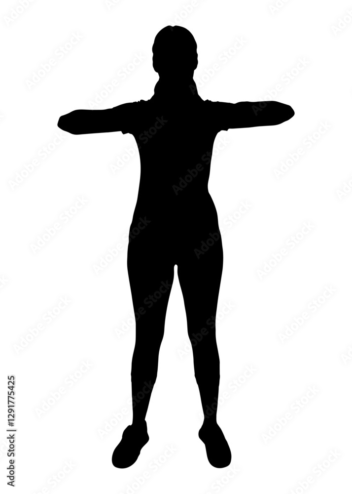 Full-length silhouette of female athlete performing exercise. Vector illustration Full-length silhouette of female athlete performing exercise. Vector illustration
