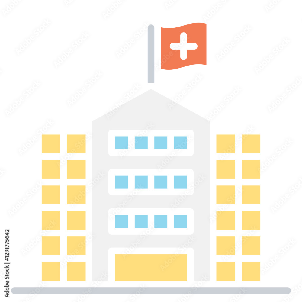 Hospital building icon in flat color style Hospital building icon in flat color style