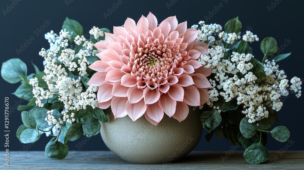 Floral arrangement displaying beautiful pink flower and white accents indoor home decor natural elegance Floral arrangement displaying beautiful pink flower and white accents indoor home decor natural elegance