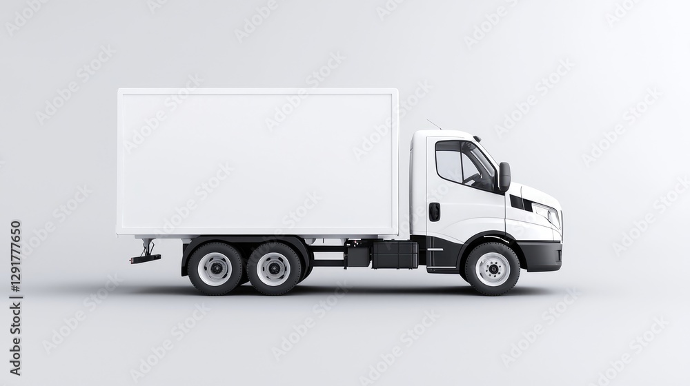 White delivery truck, side view, studio background, logistics White delivery truck, side view, studio background, logistics
