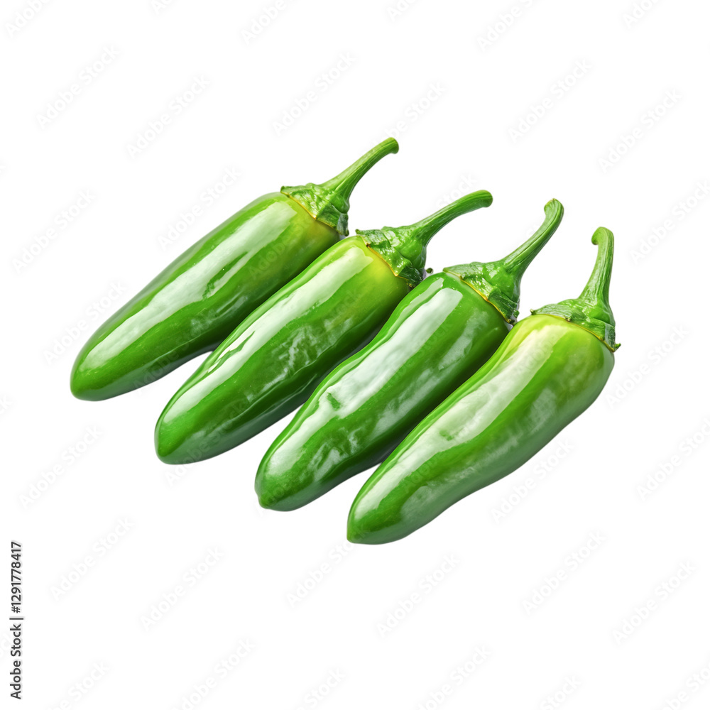 Three Vibrant Green Jalapeños with Smooth Skins Isolated on Transparent Background Three Vibrant Green Jalapeños with Smooth Skins Isolated on Transparent Background