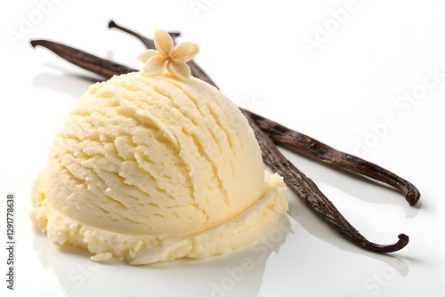 Creamy Vanilla Ice Cream Scoop with Vanilla Beans