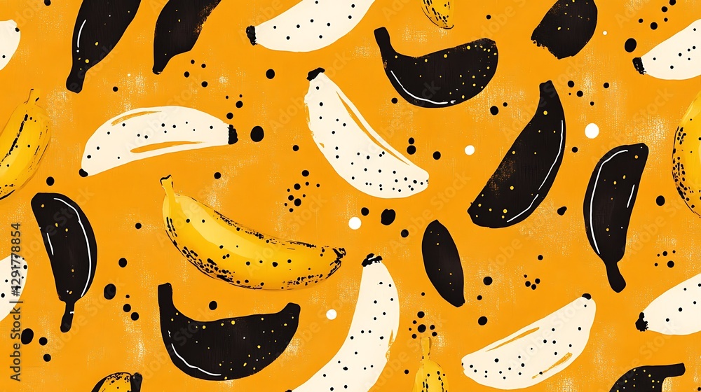 Naklejka premium Abstract banana pattern on an orange background