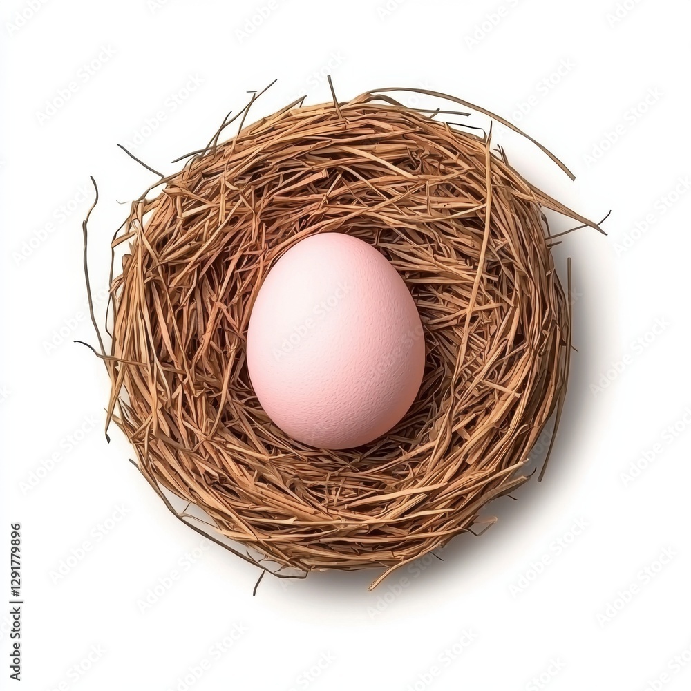 A delicate pink egg nestled in a rustic straw nest, symbolizing new beginnings and nature's beauty. A delicate pink egg nestled in a rustic straw nest, symbolizing new beginnings and nature's beauty.