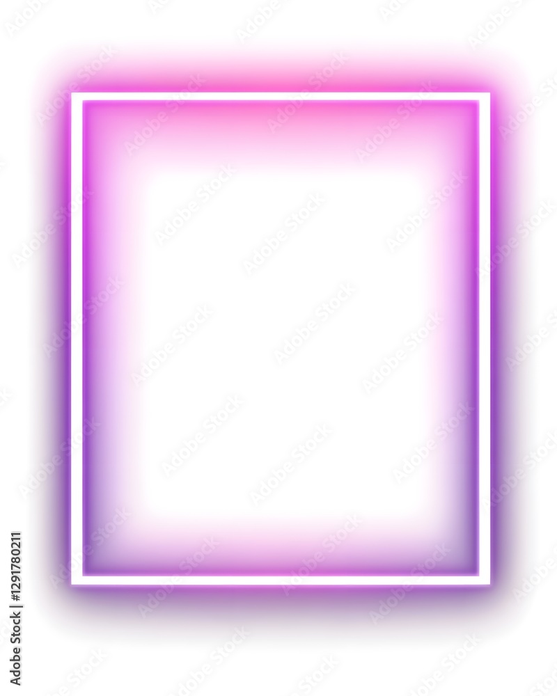 Glowing neon pink and purple gradient square frame, abstract light effect on white background Glowing neon pink and purple gradient square frame, abstract light effect on white background