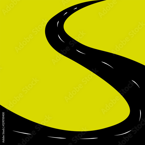 a black road winding on a bright yellow background.