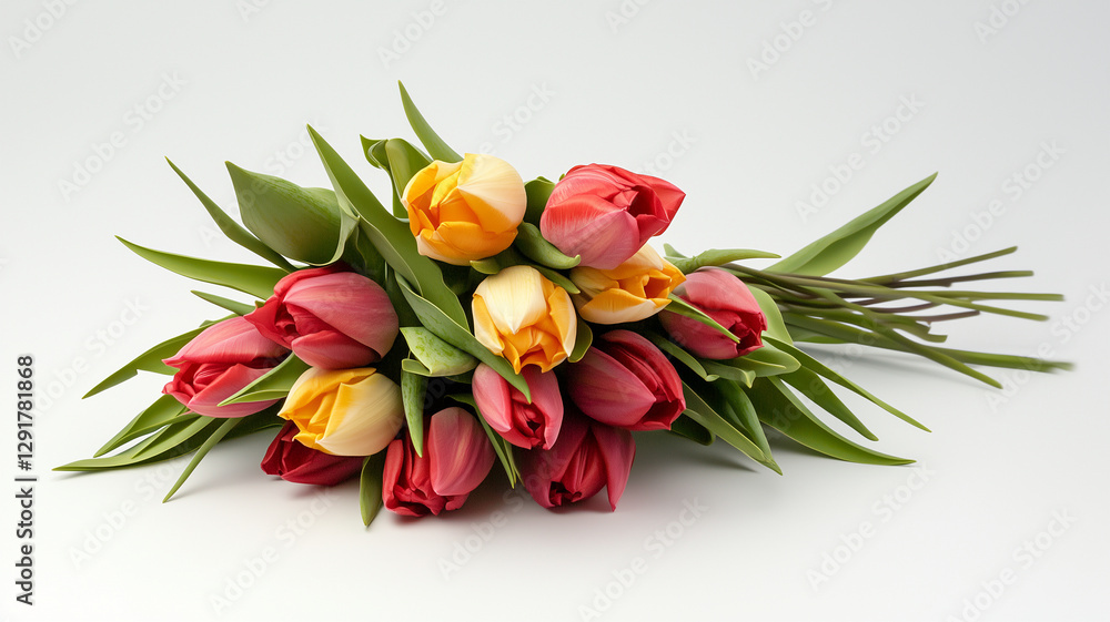 Beautiful bouquet of colorful tulips in red and yellow, showcasing freshness and vibrancy Beautiful bouquet of colorful tulips in red and yellow, showcasing freshness and vibrancy