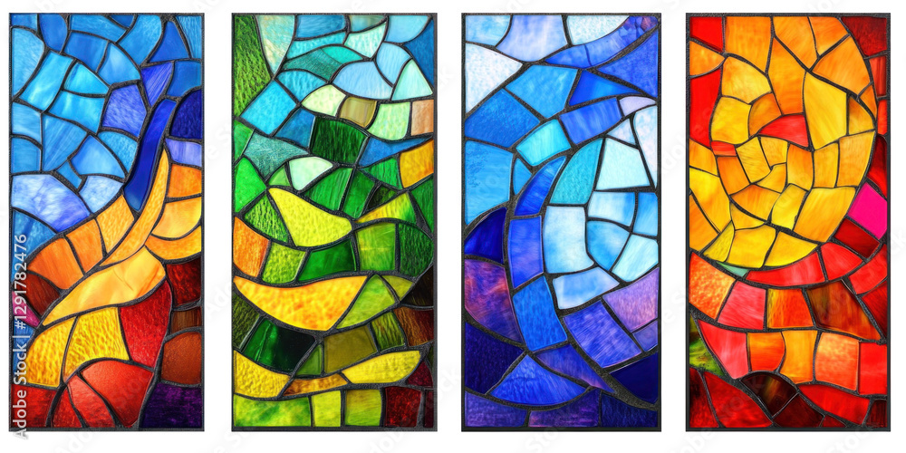 colorful stained glass designed with glass paint