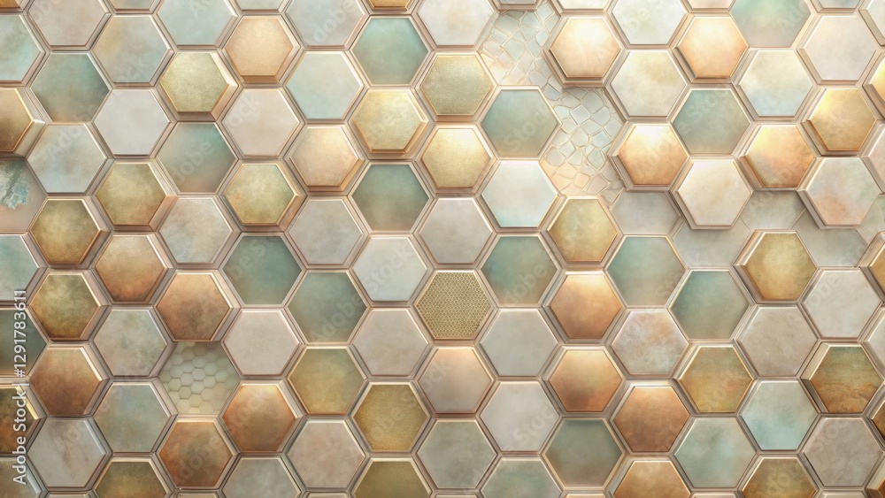 Abstract Honeycomb Pattern in Warm Earth Tones with Textured Hexagons and Subtle Variations in Color and Shape