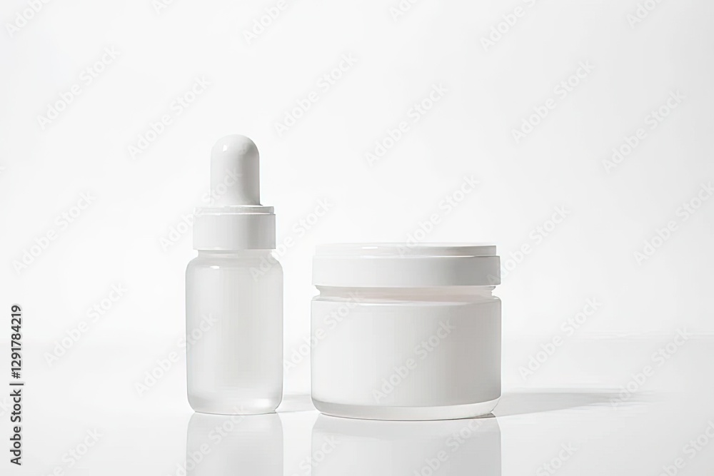 Empty White Cosmetic Bottles Mockup for Serum and Cream Empty White Cosmetic Bottles Mockup for Serum and Cream