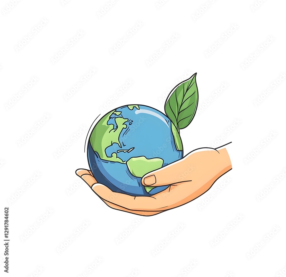 Hand holding Earth with green leaf, environmental conservation sustainability concept illustration Hand holding Earth with green leaf, environmental conservation sustainability concept illustration