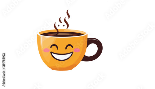 Smiling Coffee Cup Vector on White Background