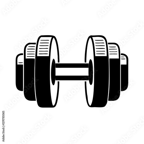 Dumbbell icon design in black and white for fitness and sports
