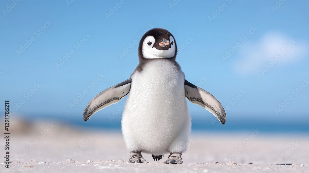 Obraz premium Cute penguin chick on beach