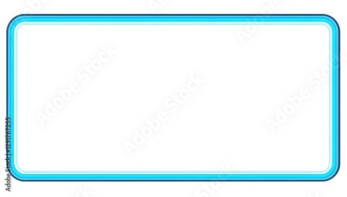 Glowing neon blue rectangular frame, abstract light effect on white background