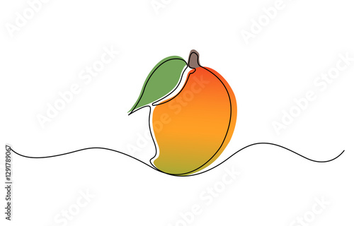 Mango vector illustration. One line drawing art color illustration, continuous one line drawing mango. vector illustration. Black line art on white background.