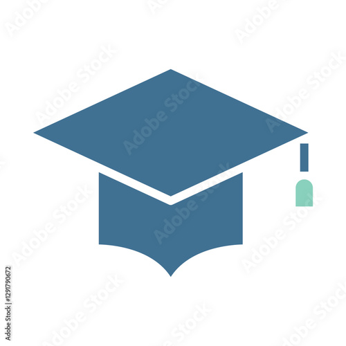 Graduation hat, mortarboard icon in flat color style