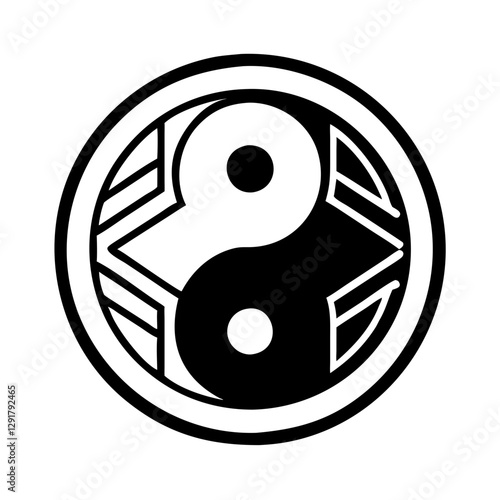 Tai Chi symbol icon, Yin Yang circular design, monochrome style, with copy space
