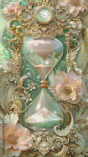 Ornate hourglass with golden floral details