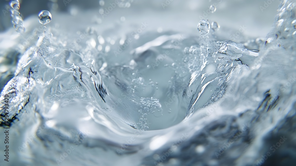 Close-up of water splash creating ripples in a serene environment, showcasing fluid dynamics and tranquility Close-up of water splash creating ripples in a serene environment, showcasing fluid dynamics and tranquility