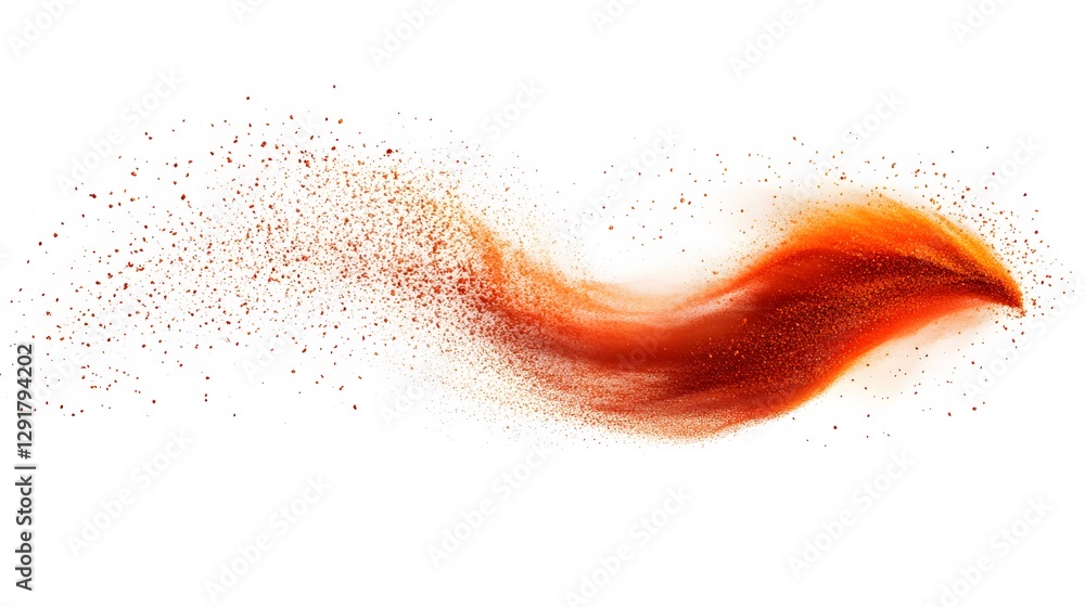 46. Red paprika powder flying freely through the air, isolated with sharp edges on a white background 46. Red paprika powder flying freely through the air, isolated with sharp edges on a white background