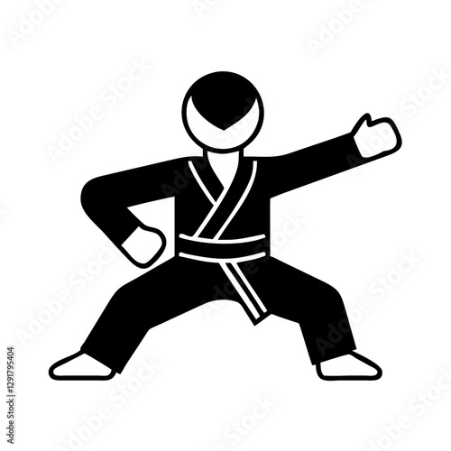 Martial arts pose icon, man practicing Kung Fu and Qigong, monochrome style, with copy space
