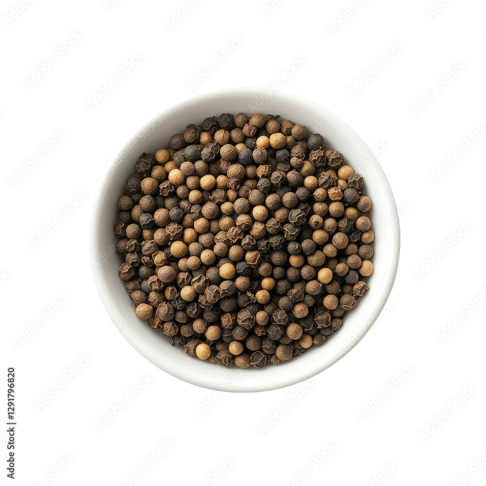 Peppercorns in a white bowl on a clean, bright background ready for culinary use, peppercorn in white bowl isolated on Transparent background Peppercorns in a white bowl on a clean, bright background ready for culinary use, peppercorn in white bowl isolated on Transparent background