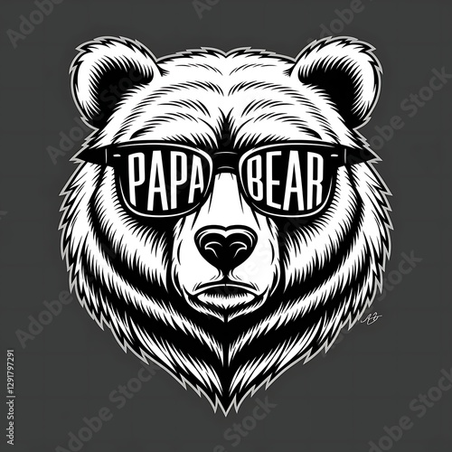 papa bear, bear, father, dad, daddy, family, papa, bear head, sunglasses, cool, graphic, design, t-shirt, apparel, clothing, print, vector, illustration, animal, wildlife, masculine, strong, father's 