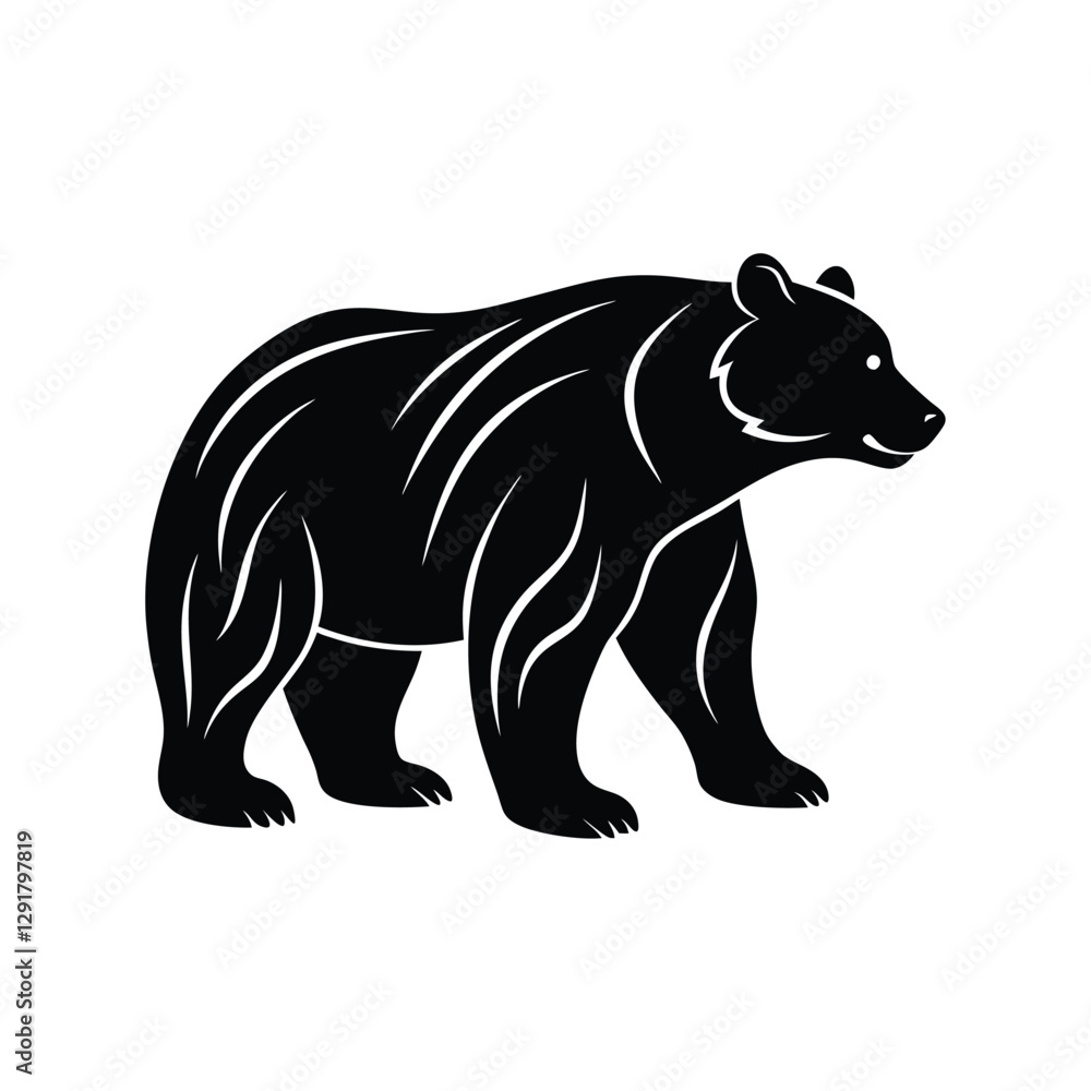 Fototapeta premium Bear Silhouette Vector Art Illustration and Minimalist Black Color Bear Design